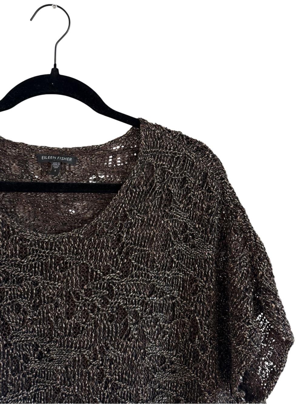 Eileen Fisher Bronze Short Sleeve Metallic Jacquard Top